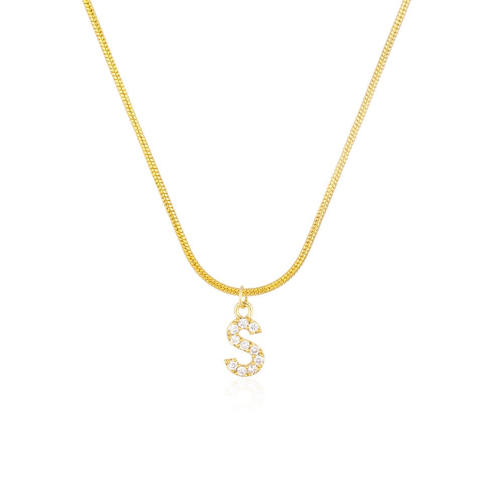 Shiny Jewellery Inlaid crystal Letter Initial Necklace For Women Choker Chain
