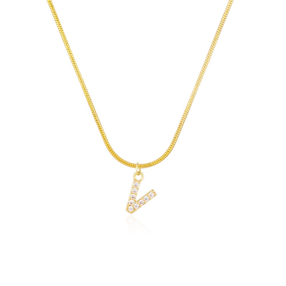 Shiny Jewellery Inlaid crystal Letter Initial Necklace For Women Choker Chain