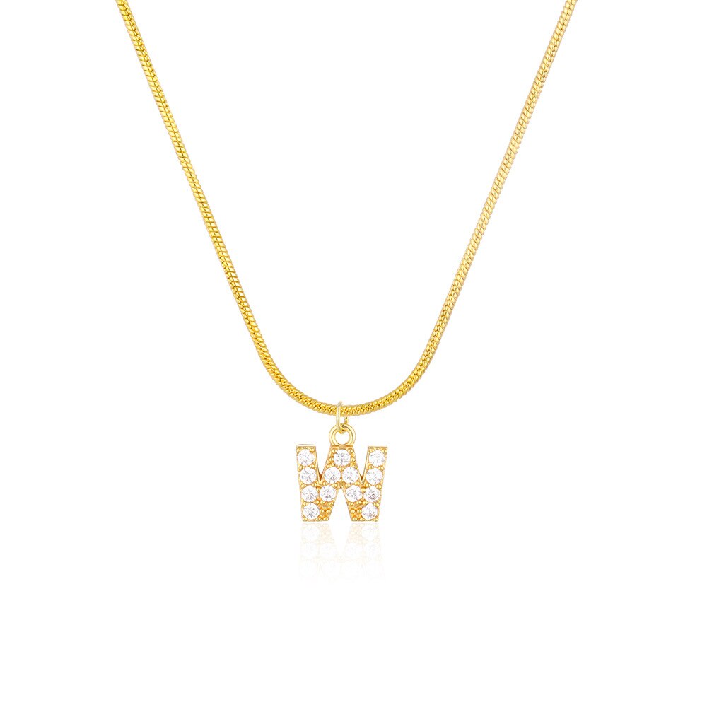 Shiny Jewellery Inlaid crystal Letter Initial Necklace For Women Choker Chain