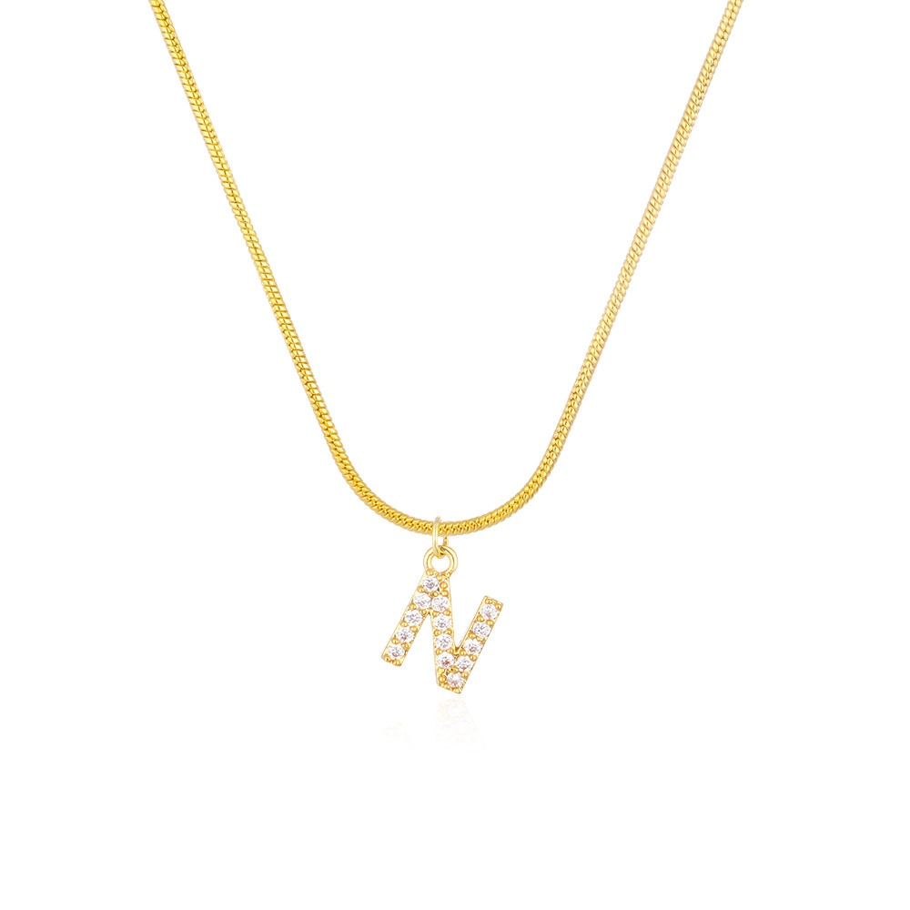 Shiny Jewellery Inlaid crystal Letter Initial Necklace For Women Choker Chain