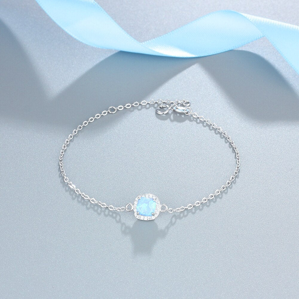 Shiny Jewellery 925 Sterling Silver Square Created Blue Opal Bracelets