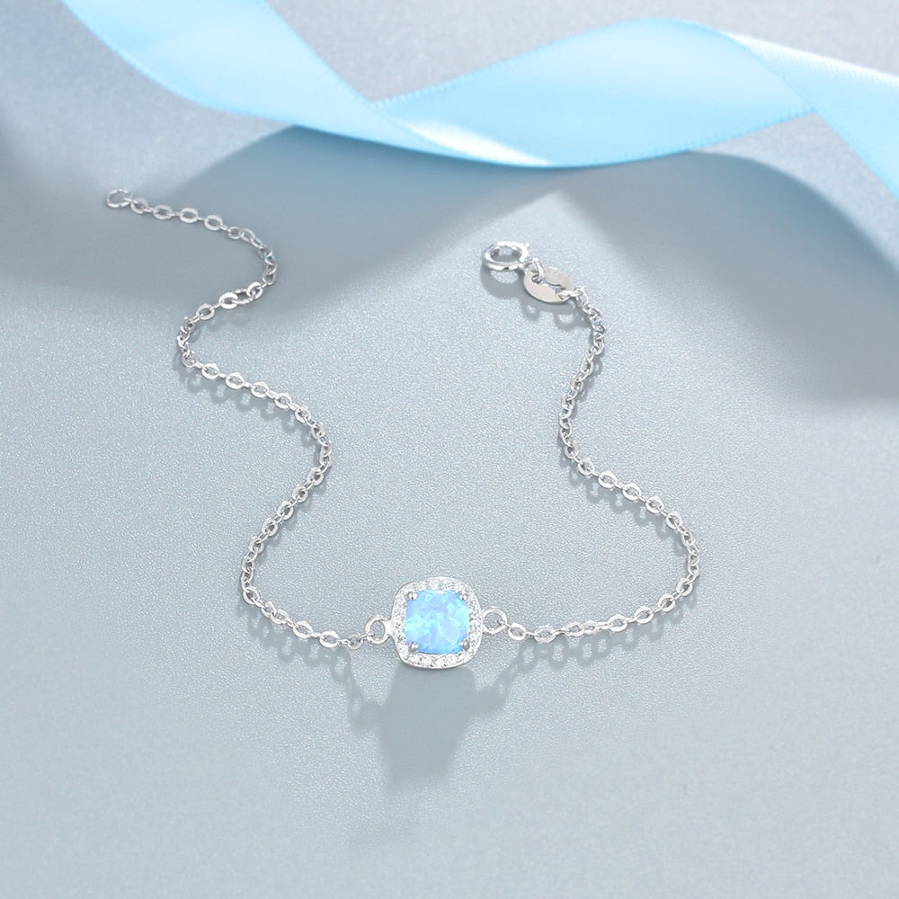 Shiny Jewellery 925 Sterling Silver Square Created Blue Opal Bracelets
