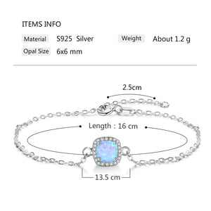 Shiny Jewellery 925 Sterling Silver Square Created Blue Opal Bracelets
