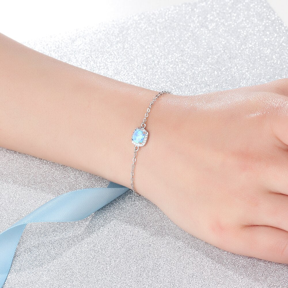 Shiny Jewellery 925 Sterling Silver Square Created Blue Opal Bracelets
