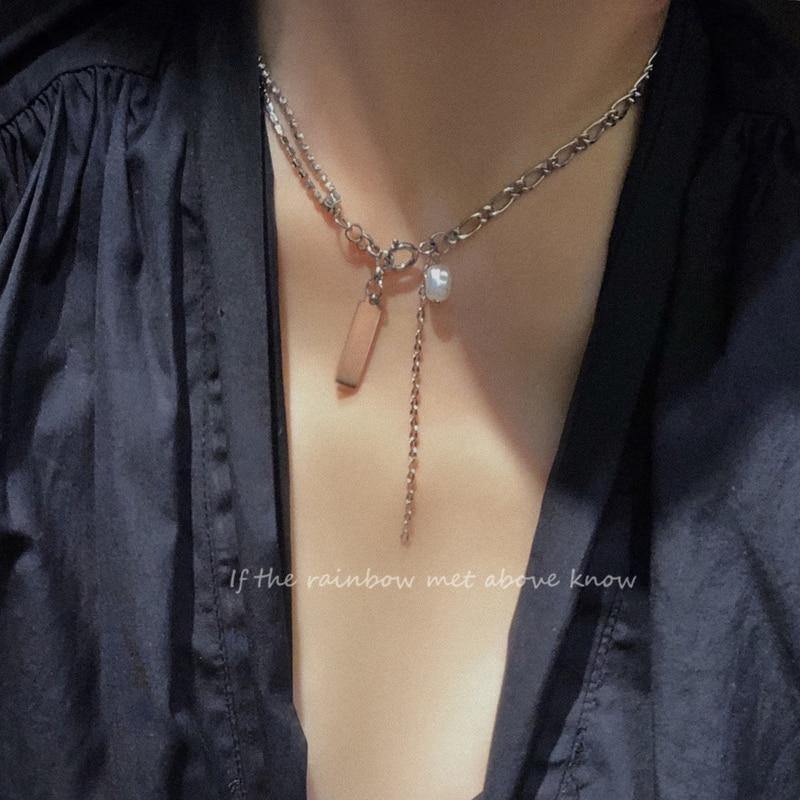Fashion stainless Steel Pearl Pendant Necklace Women Punk - Vico Rena