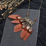 Indian Long Leather Feather Chain Pendant Vintage Sweater Chain Necklace - Vico Rena