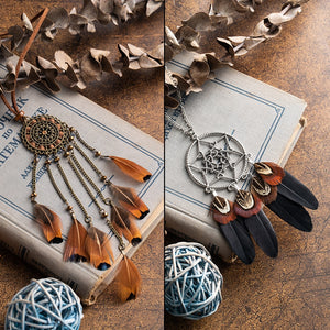 Indian Long Leather Feather Chain Pendant Vintage Sweater Chain Necklace - Vico Rena