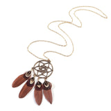 Indian Long Leather Feather Chain Pendant Vintage Sweater Chain Necklace - Vico Rena