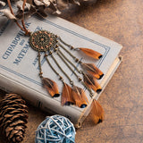 Indian Long Leather Feather Chain Pendant Vintage Sweater Chain Necklace - Vico Rena