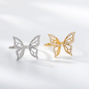 Shiny Jewellery Butterfly Rings Crystal Adjustable Open Cuff Rings