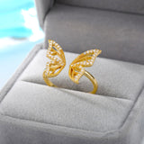 Shiny Jewellery Butterfly Rings Crystal Adjustable Open Cuff Rings