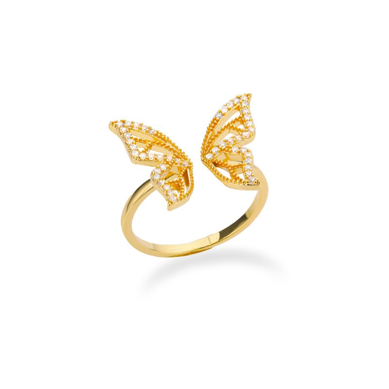 Shiny Jewellery Butterfly Rings Crystal Adjustable Open Cuff Rings