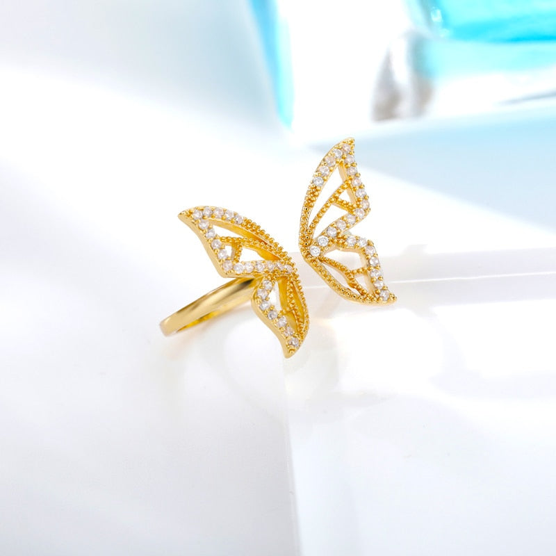Shiny Jewellery Butterfly Rings Crystal Adjustable Open Cuff Rings