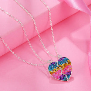 Shiny Jewellery 2 Piece Necklace Sets Heart-shaped Stitching Pendant Chain stainless steel