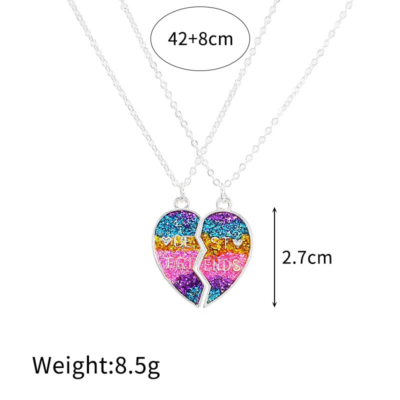 Shiny Jewellery 2 Piece Necklace Sets Heart-shaped Stitching Pendant Chain stainless steel