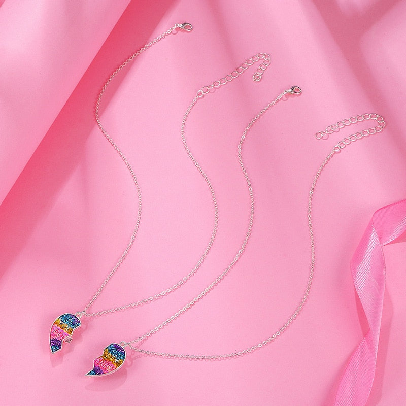 Shiny Jewellery 2 Piece Necklace Sets Heart-shaped Stitching Pendant Chain stainless steel