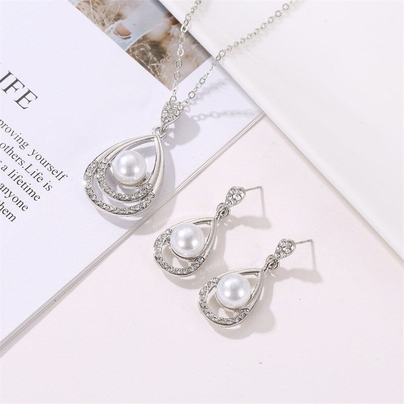 Shiny Jewellery New Arrival Fashion Chain Link Earrings Crystal Jewelry Necklace Sets Crystal