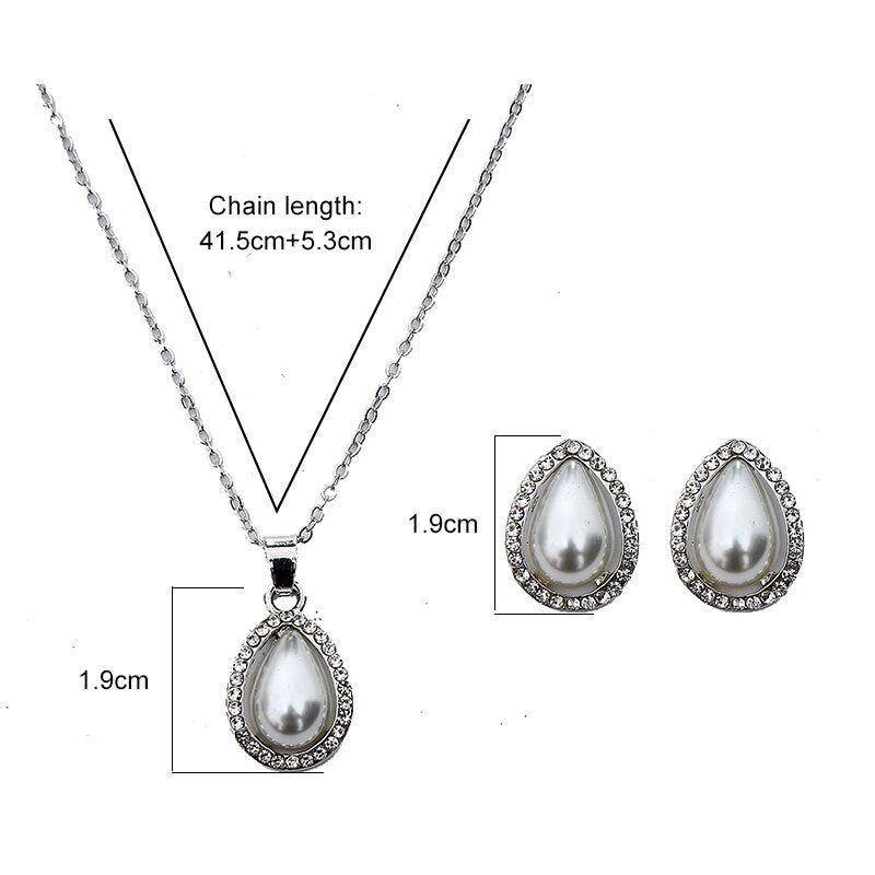 Shiny Jewellery New Fashion Classic Imitation Pearl Earring Necklace Sets Stainless Steel