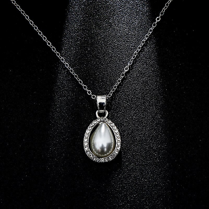 Shiny Jewellery New Fashion Classic Imitation Pearl Earring Necklace Sets Stainless Steel