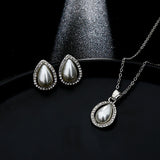 Shiny Jewellery New Fashion Classic Imitation Pearl Earring Necklace Sets Stainless Steel