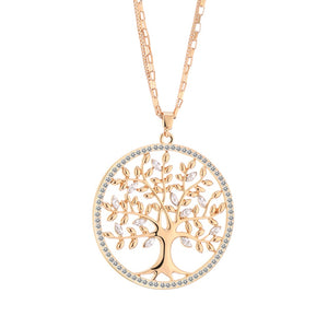 Tree of Life Pendant Necklace Gold Color Round Geometric Double Layer Chain - Vico Rena