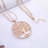 Tree of Life Pendant Necklace Gold Color Round Geometric Double Layer Chain - Vico Rena