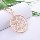 Tree of Life Pendant Necklace Gold Color Round Geometric Double Layer Chain - Vico Rena