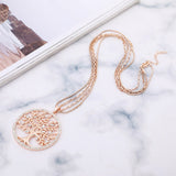 Tree of Life Pendant Necklace Gold Color Round Geometric Double Layer Chain - Vico Rena