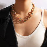 Punk Chunky Chain Choker Necklace Stainless Steel Goth Gothic Printed