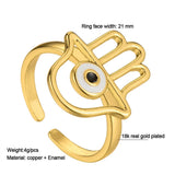 Shiny Jewellery Retro Hand of Fatima Hamsa Evil Eye Rings Lucky Copper Ring