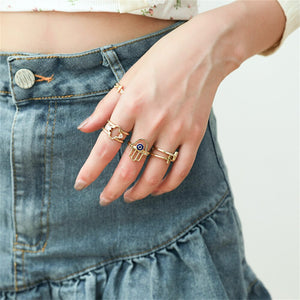 Shiny Jewellery Retro Hand of Fatima Hamsa Evil Eye Rings Lucky Copper Ring