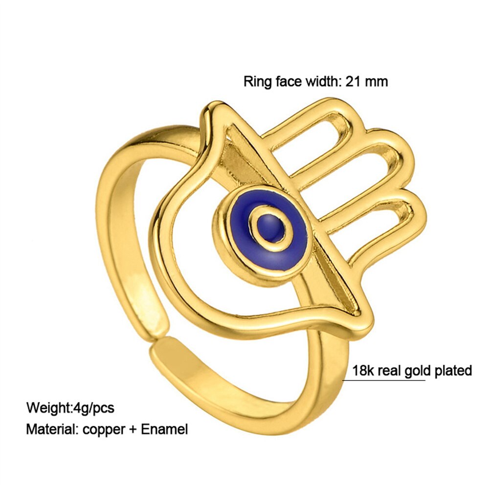 Shiny Jewellery Retro Hand of Fatima Hamsa Evil Eye Rings Lucky Copper Ring