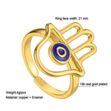 Shiny Jewellery Retro Hand of Fatima Hamsa Evil Eye Rings Lucky Copper Ring