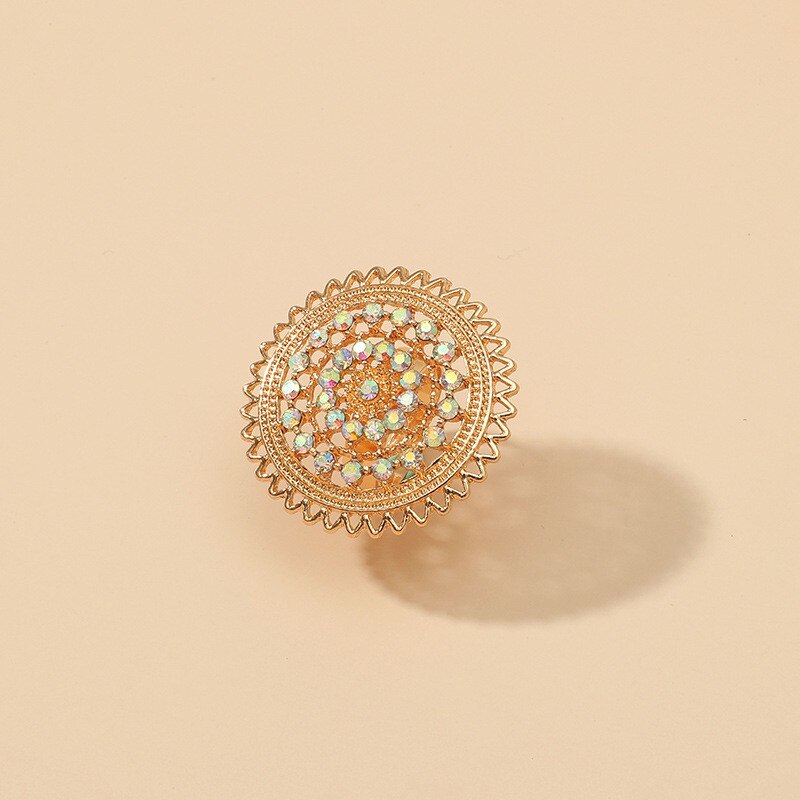 Retro Round Hollow Rings indian Ethnic Style Exaggerated Rhinestone Rings - Vico Rena