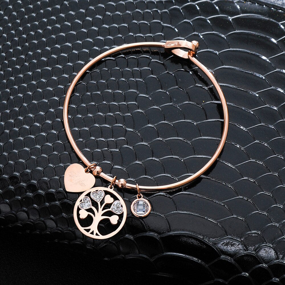 Rose Gold Bangles for Women Stainless Steel Jewelry Heart Tree of Life - Vico Rena