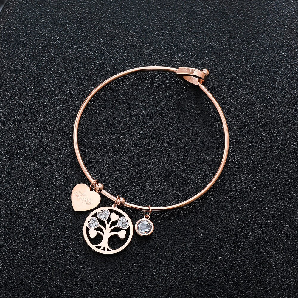 Rose Gold Bangles for Women Stainless Steel Jewelry Heart Tree of Life - Vico Rena