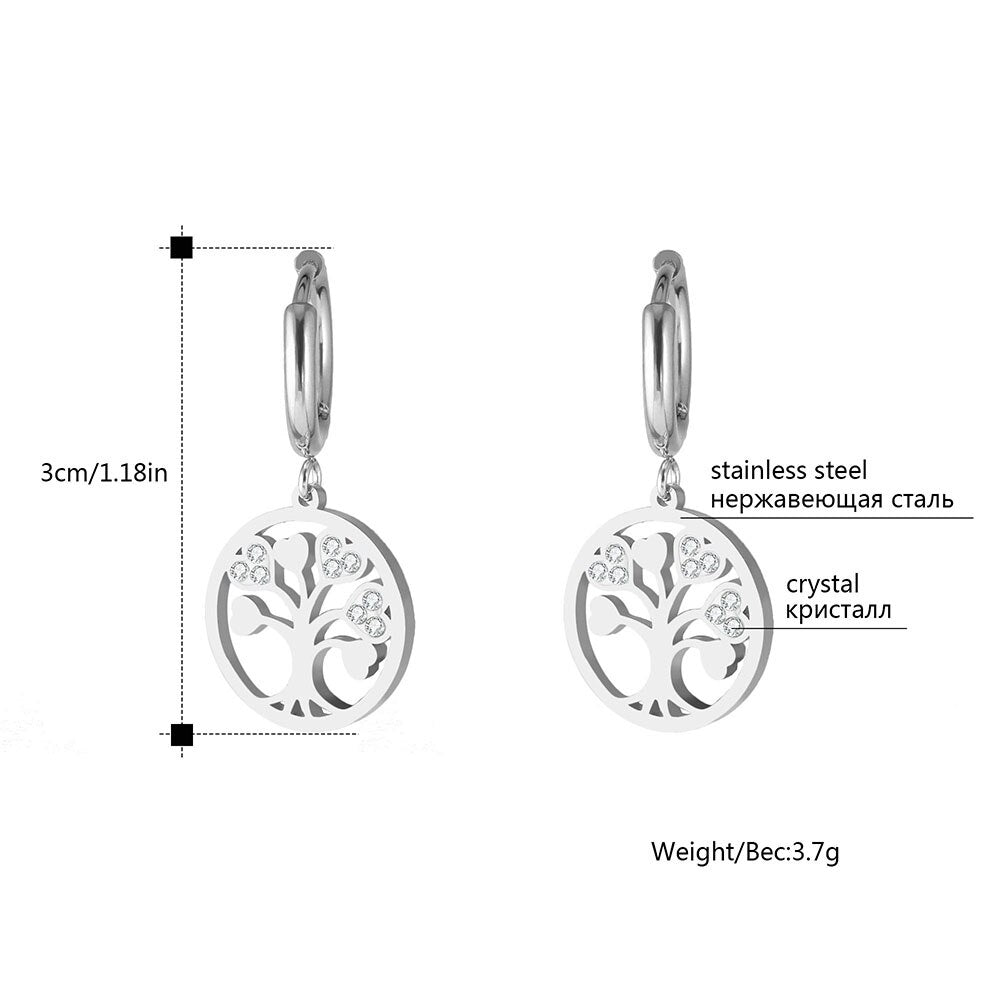 Shiny Jewellery Small Hoop for Women Accessories Tree Of Life Earrings Stainless Steel