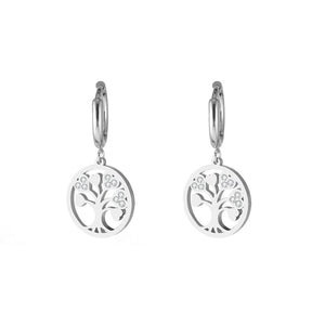 Shiny Jewellery Small Hoop for Women Accessories Tree Of Life Earrings Stainless Steel