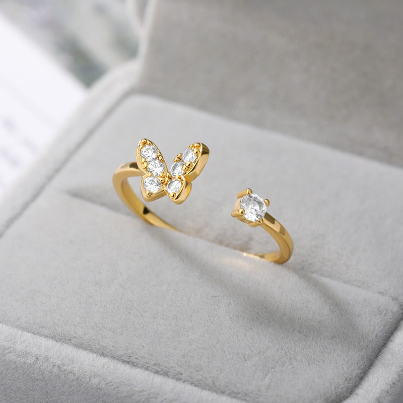 Shiny Jewellery Butterfly Rings Crystal Open Adjustable Finger Rings
