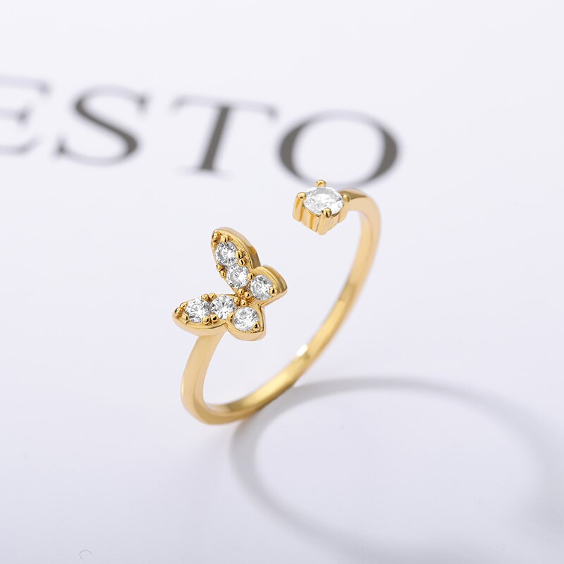 Shiny Jewellery Butterfly Rings Crystal Open Adjustable Finger Rings