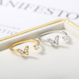 Shiny Jewellery Butterfly Rings Crystal Open Adjustable Finger Rings