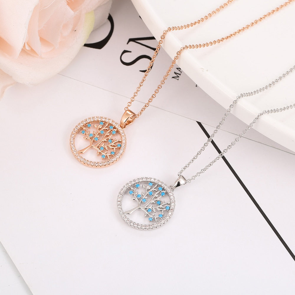 Silvery Round Tree of Life Pendant Necklaces for Women - Vico Rena