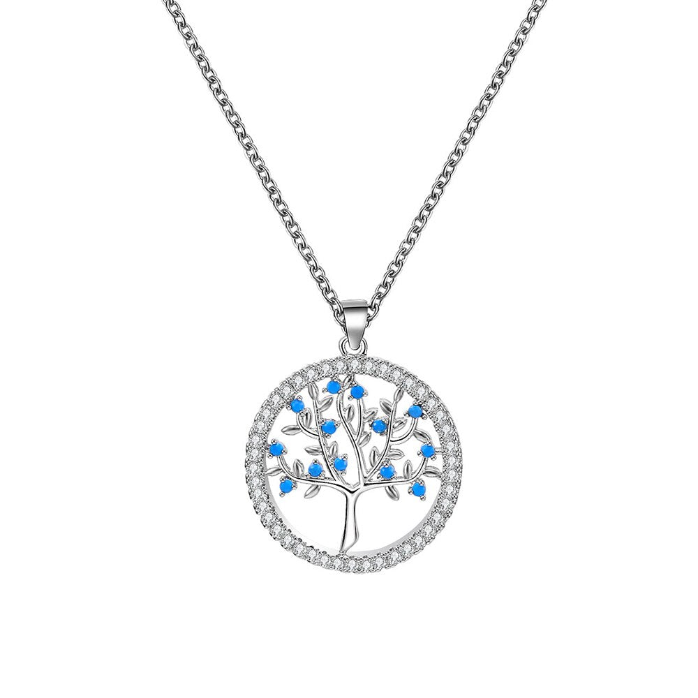 Silvery Round Tree of Life Pendant Necklaces for Women - Vico Rena