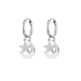 Shiny Jewellery Star Moon Earrings for Women Stainless Steel Small Circle Ear Hoops Earrings