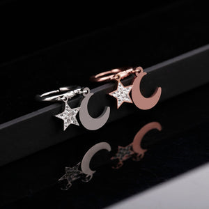Shiny Jewellery Star Moon Earrings for Women Stainless Steel Small Circle Ear Hoops Earrings