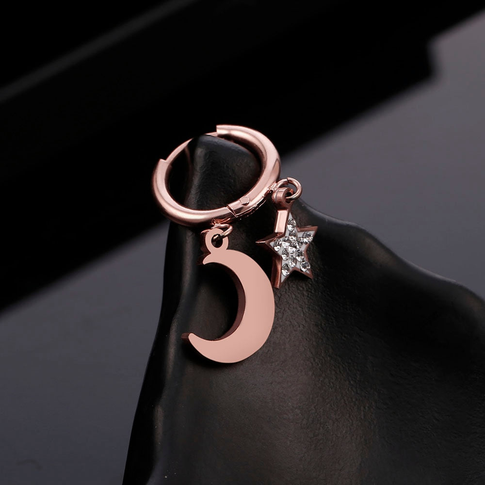 Shiny Jewellery Star Moon Earrings for Women Stainless Steel Small Circle Ear Hoops Earrings