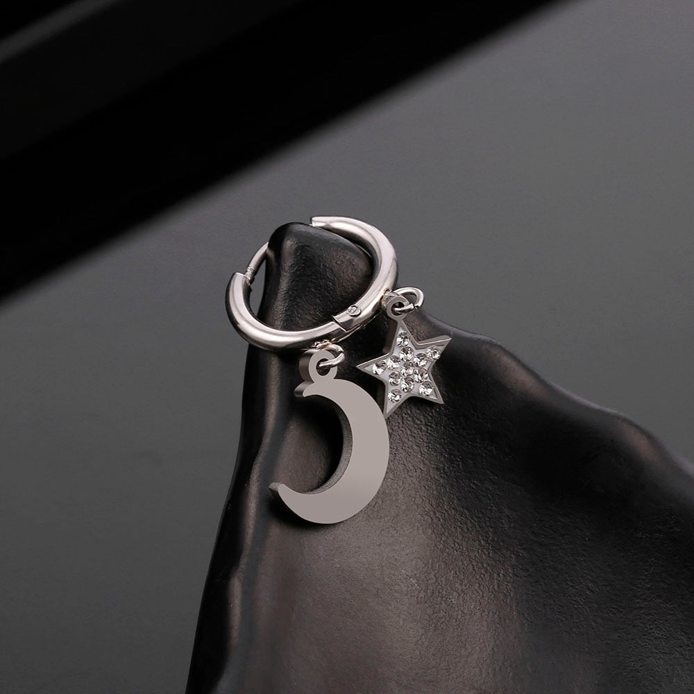 Shiny Jewellery Star Moon Earrings for Women Stainless Steel Small Circle Ear Hoops Earrings