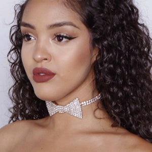 Shiny Jewellery Jewelry Crystal Bow Tie Necklaces Chain Collar Fashion Charm