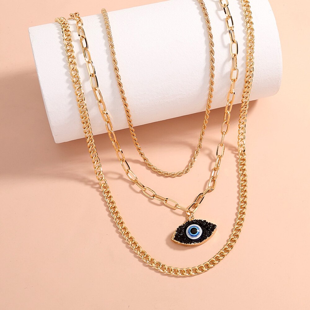 Shiny Jewellery Evil Eye Necklace Charm for Women Party Hip Hop Stainless Steel