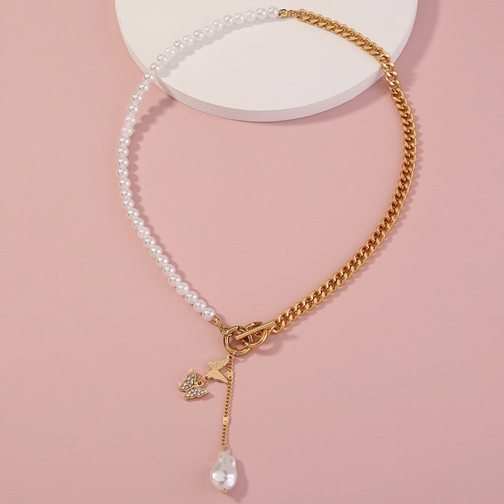 Shiny Jewellery crystal Butterfly Necklace Chain Choker Pendant